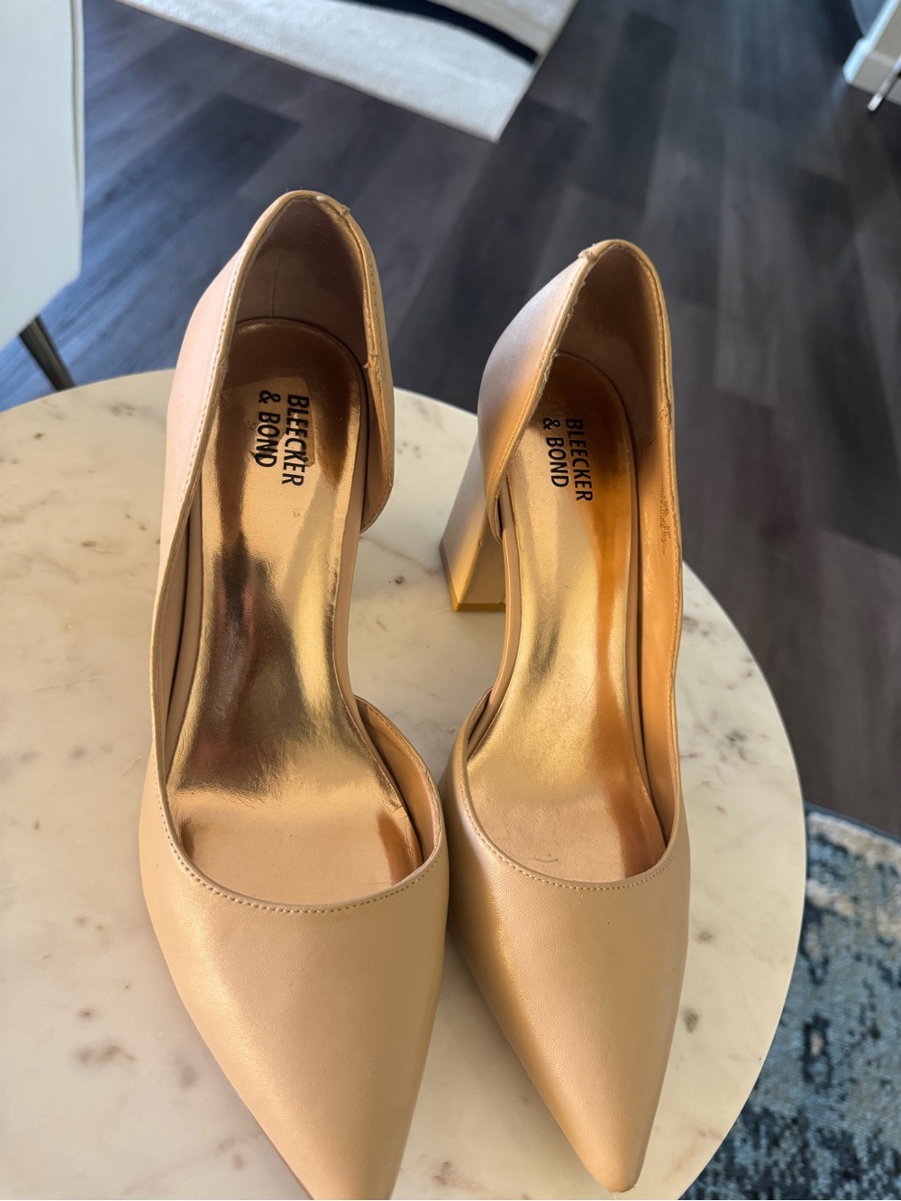 Bleecker & Bond Nude Pointed Block Heel Pumps